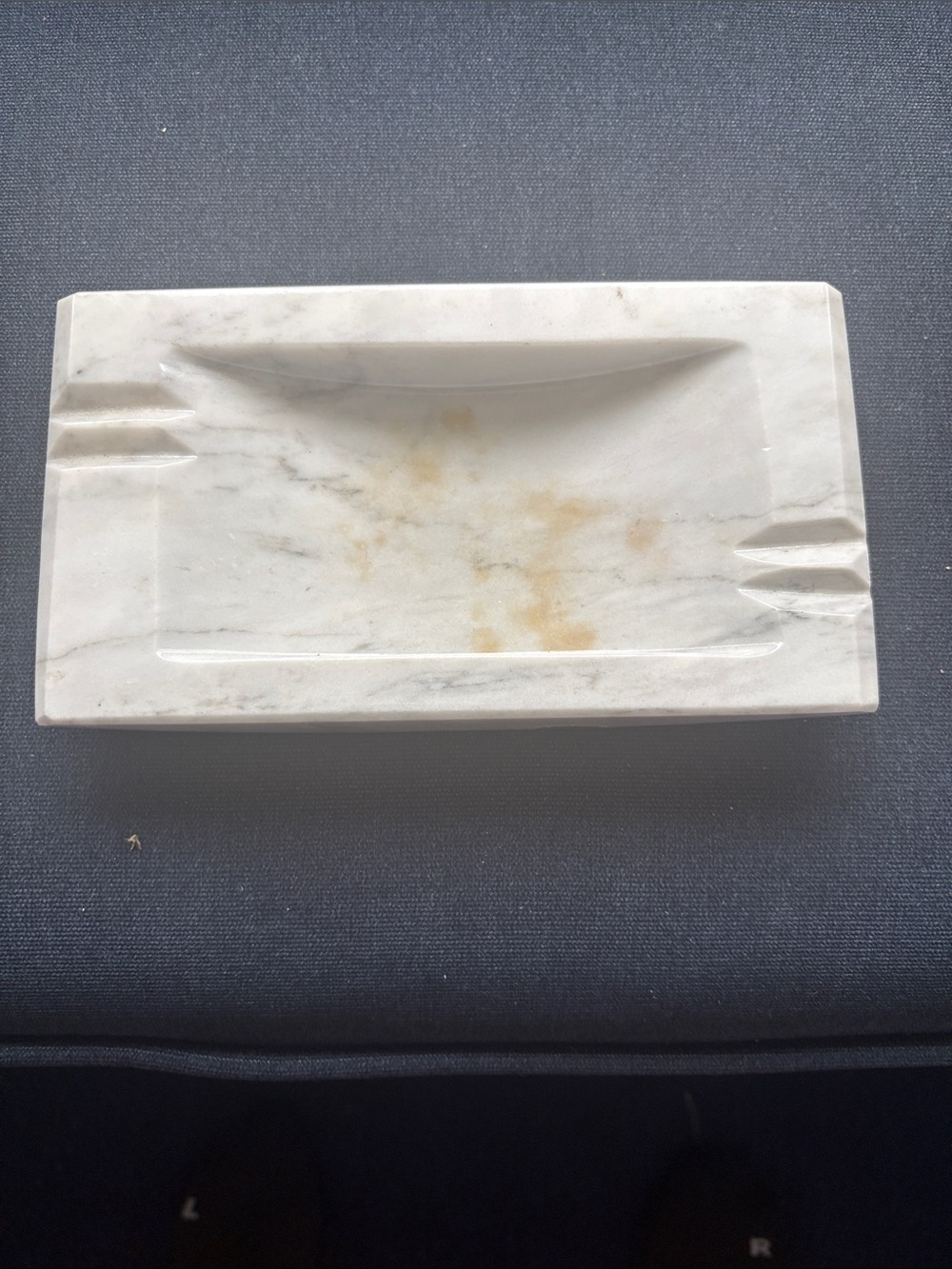 Source Unknown White Marble Trinket Dish with Gold Veining